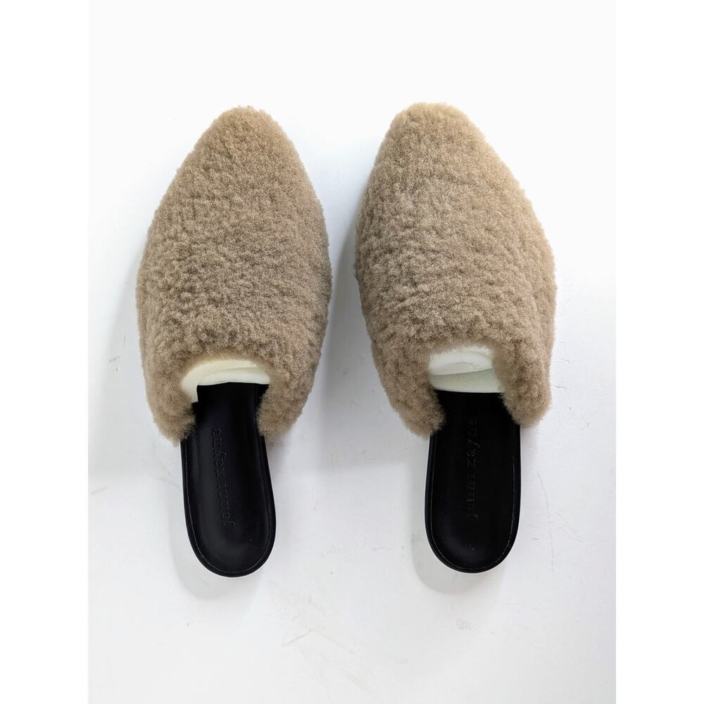Jenni Kayne Shearling Mule 37 Brown Pointy Toe Flat Slip On NWOT Cozy 6.5 7